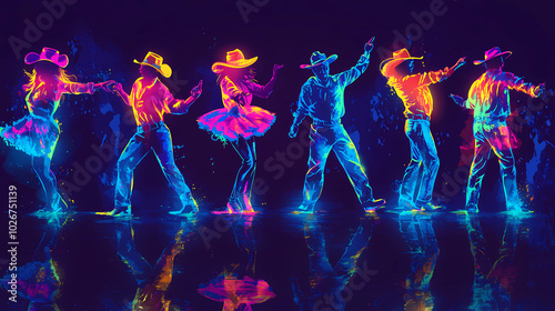 Neon-themed line dancing concept