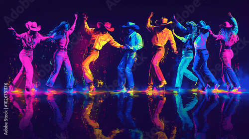 Neon-themed line dancing concept