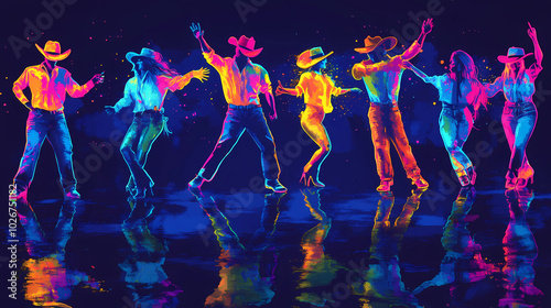 Neon-themed line dancing concept