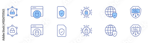 Security icon set in two styles, Duotone and Thin Line style. Editable stroke. access, security, browser, internet, insurance, ssl
