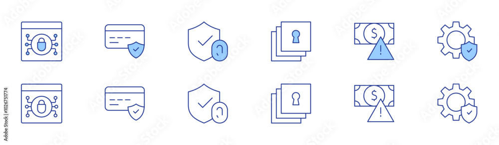 Security icon set in two styles, Duotone and Thin Line style. Editable stroke. security, money, settings, encryption, online payment