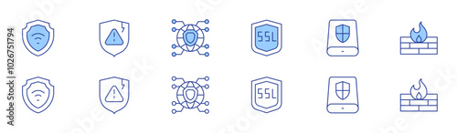 Security icon set in two styles, Duotone and Thin Line style. Editable stroke. security, ssl, data storage, firewall, network
