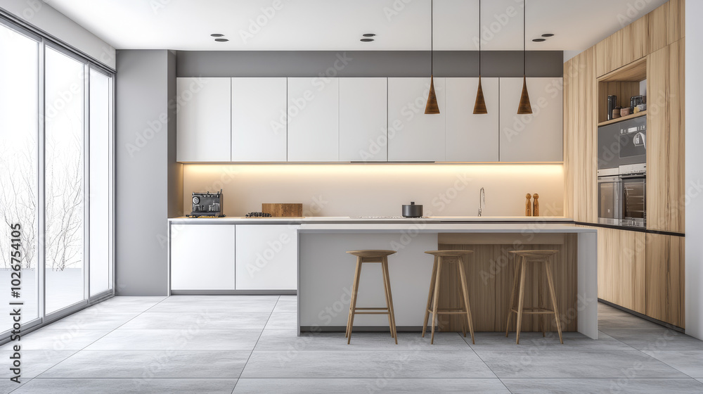 A simple, modern kitchen with wood and white accents. The design is clean and minimal, with a focus on functionality. A simple, modern kitchen with wood and white accents. The design is clean and minimal, with a focus on functionality.