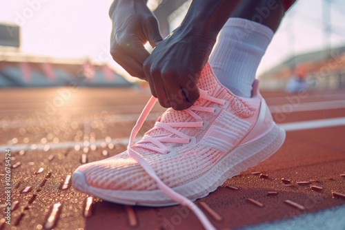 High Performance Running Shoes Lacing Up Close-Up for Sportswear Promotion