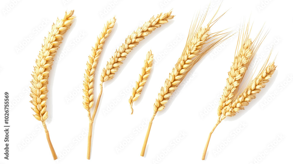 Golden Ears of Wheat Arranged Artistically on a White Background Generative AI Golden Ears of Wheat Arranged Artistically on a White Background Generative AI