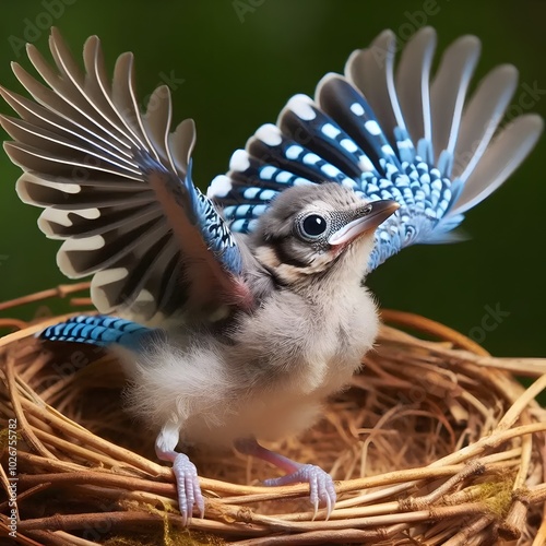 A Blue Jay Fledgling's First Flight Preparations photo