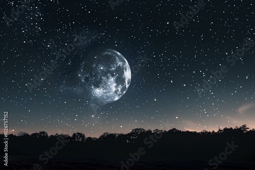 An image of a full moon in the night sky