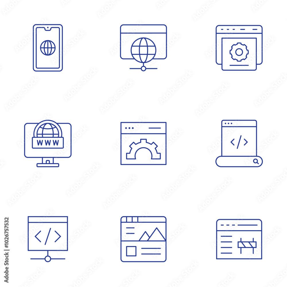 Website icons set. Thin Line style, editable stroke. website, web browser, web maintenance, world wide web, web settings, web development, web design Website icons set. Thin Line style, editable stroke. website, web browser, web maintenance, world wide web, web settings, web development, web design