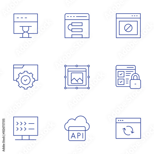 Website icons set. Thin Line style, editable stroke. web, web design, web security, api, update, website, script