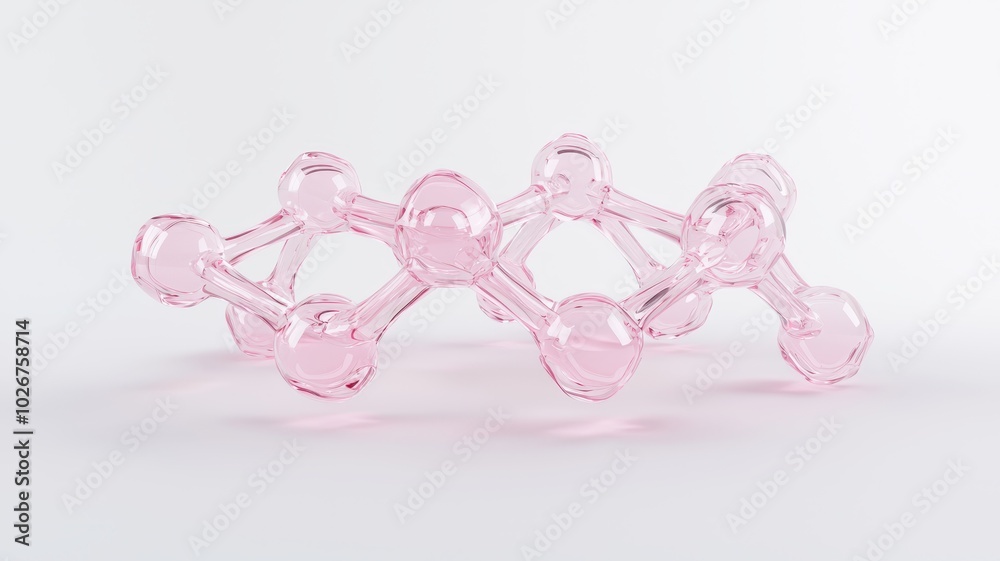 Fototapeta premium A translucent pink molecular structure displayed artistically on a white background, emphasizing design and form.