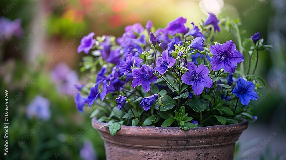 Consider of purple lobelia growing in a flowerpot Consider of purple lobelia growing in a flowerpot