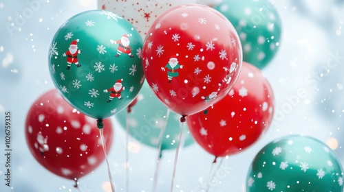 Colorful Christmas Balloons with Snowflakes and Santa