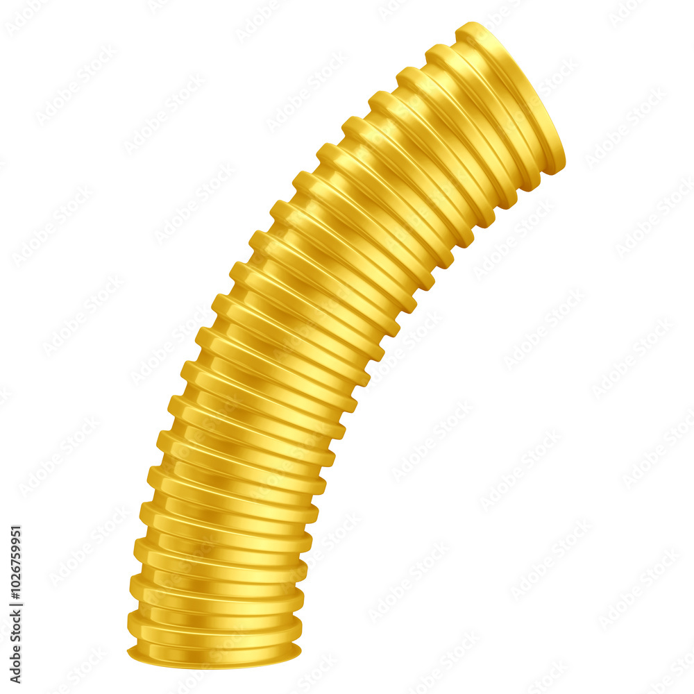 3D Realistic 20mm Yellow Corrugated Flame-Retardant Conduit on White Isolated Background