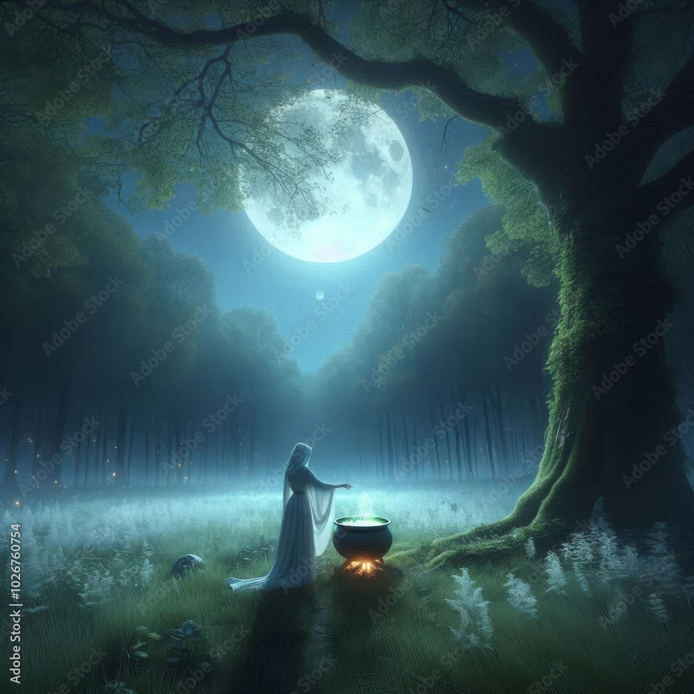 Fototapeta premium Night Ritual Under the Glowing Moon