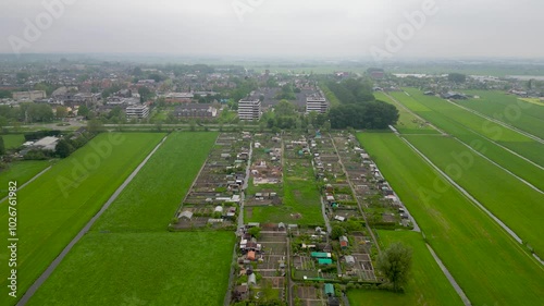 Aerial view of pattern of fields in near Bodegraven city in the Netherlands. photo