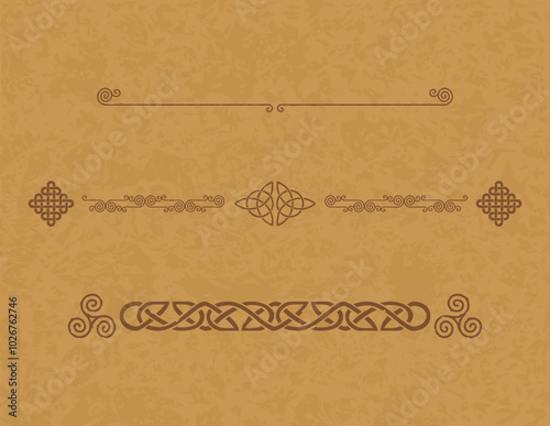Celtic Borders and Headers Set on Parchment Background