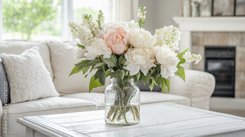 Fototapeta Naklejka Na Ścianę i Meble -  Pastel peonies and hydrangeas