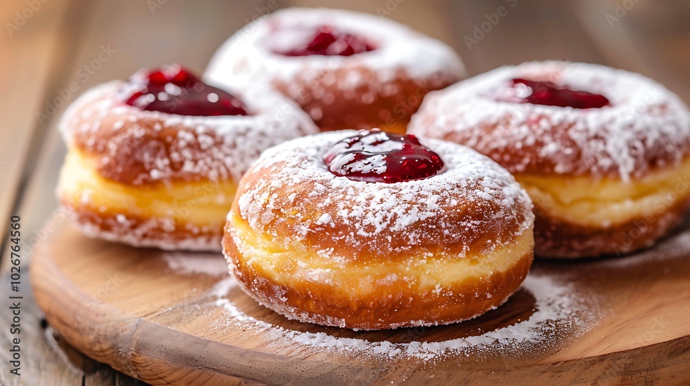 Donuts topped with a smooth custard and jam Donuts topped with a smooth custard and jam