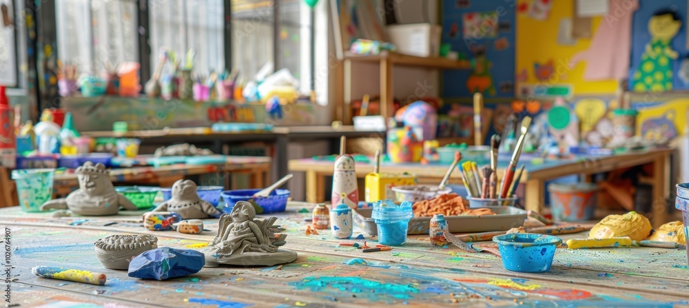 Creative Preschool Art Station with Clay Sculpting and Painting Tools for Interactive Learning