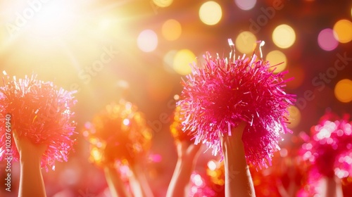 Dynamic American Football Pep Rally Scene with Cheerleaders, Band Members, and Fans in Vibrant Colors, Ultra-Detailed, Cinematic Light
