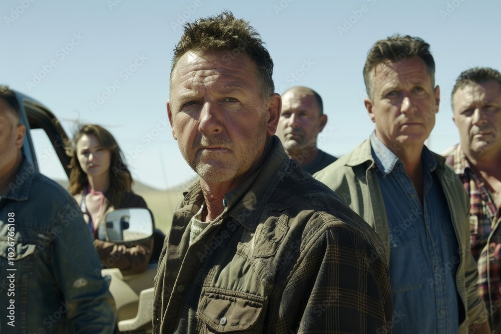 Group of people with a man in the middle of the road. Group of people with a man in the middle of the road.