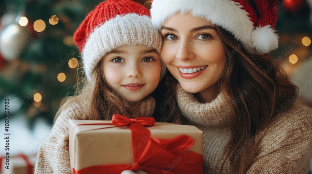 Madre con su hija en Navidad, disfrutando de los regalos navideños. Madre con su hija en Navidad, disfrutando de los regalos navideños.