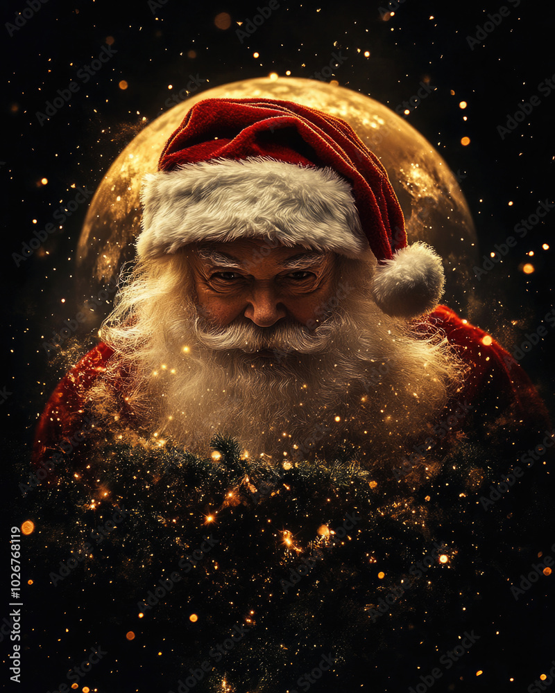 Santa Claus o Papá Noel llega en Navidad con regalos para los niños, la alegría y la ternura de la Navidad en familia.