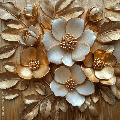 Radiant Golden Floral Ornament for Elegant Home Decor or Festive Celebrations - Stock Photo