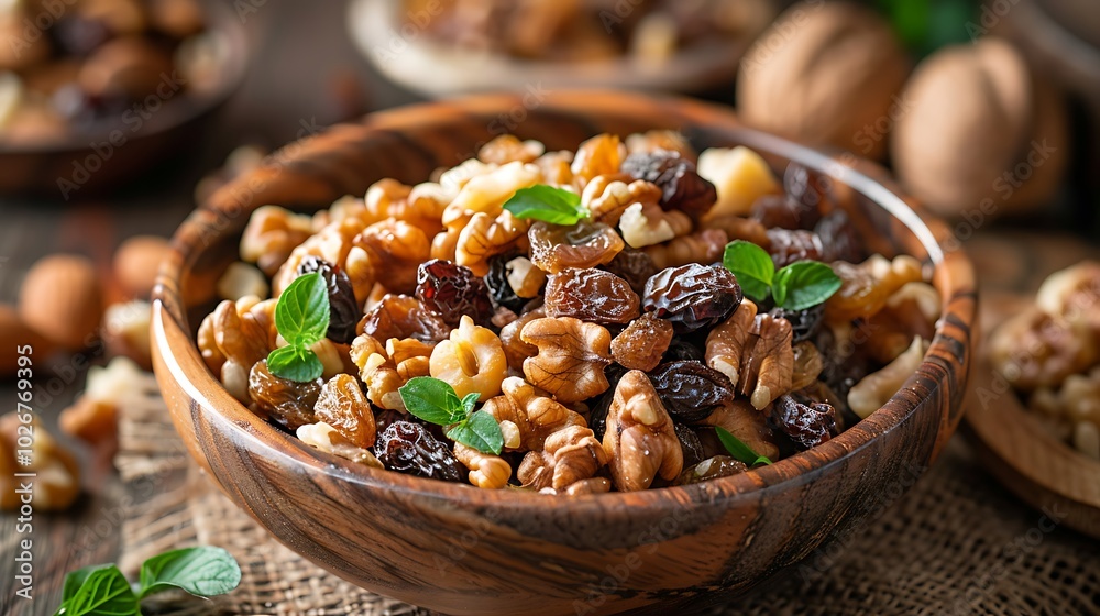 Experience a refreshing blend of crunchy walnuts and delicious raisins Experience a refreshing blend of crunchy walnuts and delicious raisins
