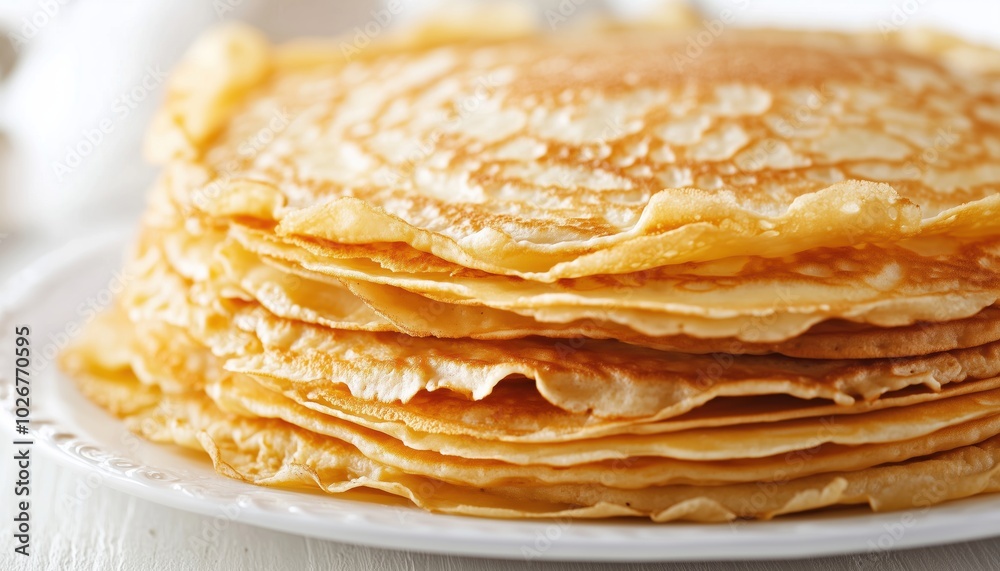 Stack Of Fluffy Pancakes Neatly Arranged On A Clean White Plate. The File Includes A Clipping Path For Easy Editing. Delicious Breakfast Option. Stack Of Fluffy Pancakes Neatly Arranged On A Clean White Plate. The File Includes A Clipping Path For Easy Editing. Delicious Breakfast Option.
