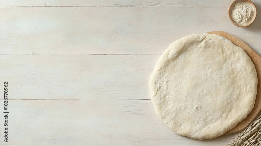Pizza dough lying on the table, top view Pizza dough lying on the table, top view