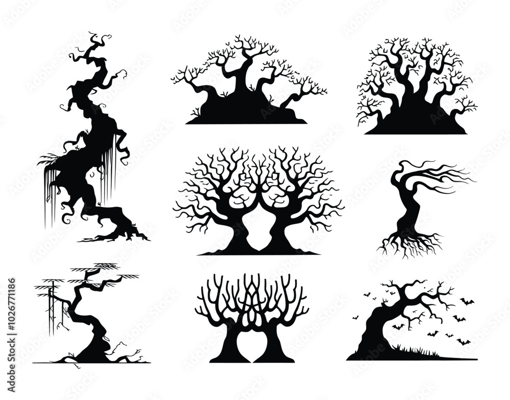 Charming Creepy Tree Designs Vector EPS Template Charming Creepy Tree Designs Vector EPS Template
