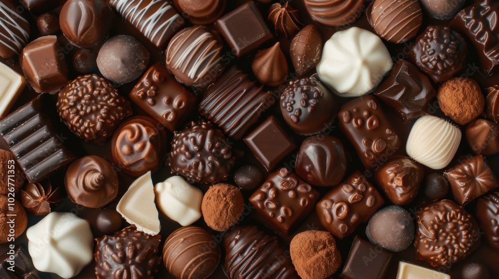 Indulgent Close-Up of Fine Chocolate Candies with Playful Background Indulgent Close-Up of Fine Chocolate Candies with Playful Background
