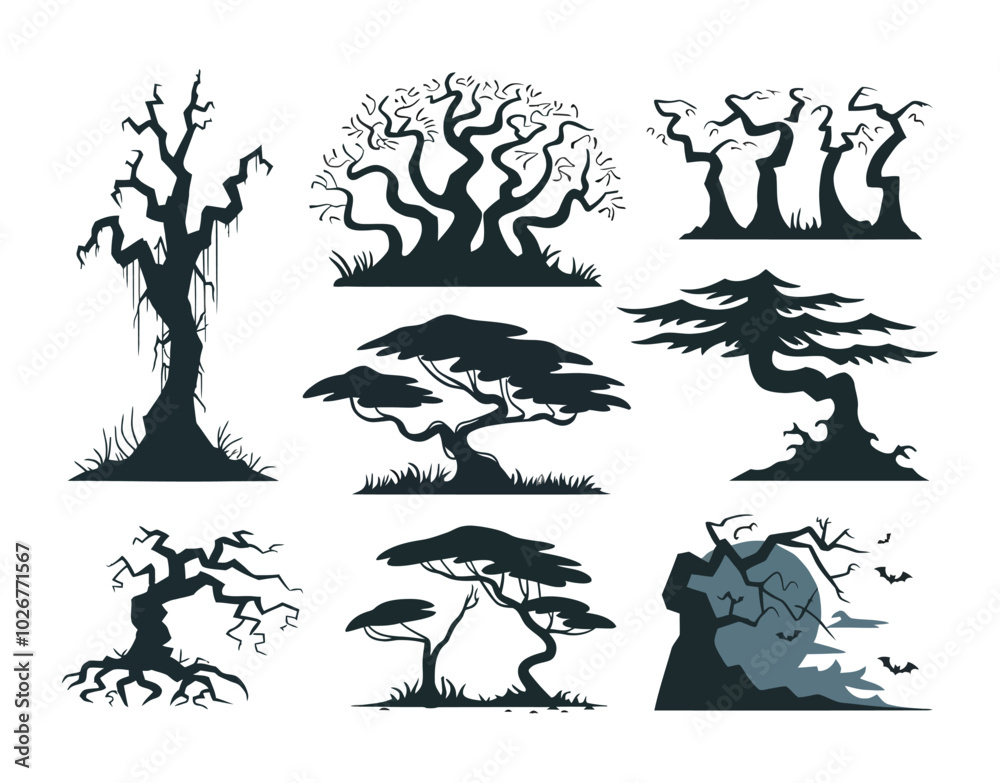 Dark Tree Shapes Collection Vector EPS Template Illustration Dark Tree Shapes Collection Vector EPS Template Illustration
