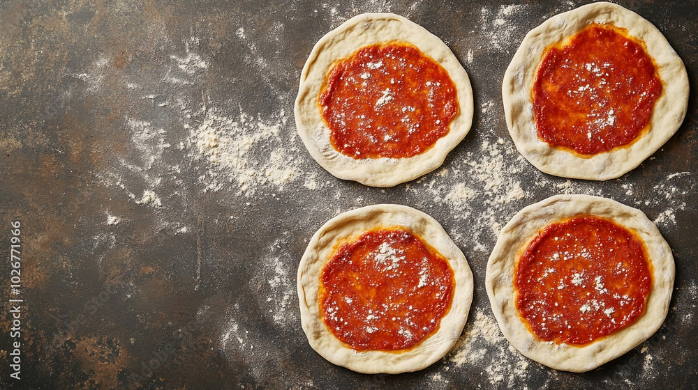 Making pizzetta, top view Making pizzetta, top view