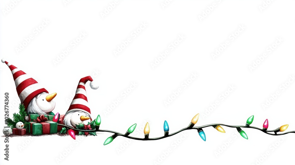 Obraz premium Christmas Snowmen with Colorful Lights and Gifts