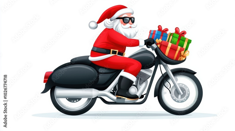 Santa Claus Riding Motorcycle with Holiday Gifts Santa Claus Riding Motorcycle with Holiday Gifts