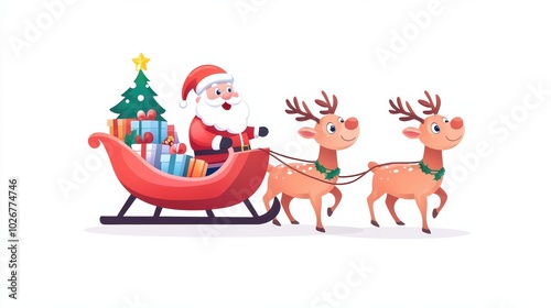 Santa Claus with Sleigh and Reindeer in Holiday Scene