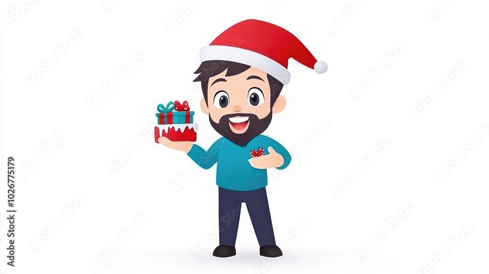 Cheerful Man with Christmas Gift and Santa Hat Cheerful Man with Christmas Gift and Santa Hat