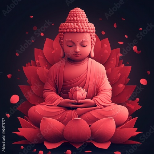 Buddha Purnima & Vesak Day Greetings with Lotus Vector Illustration - Ideal for Posters, Banners & Print Design photo