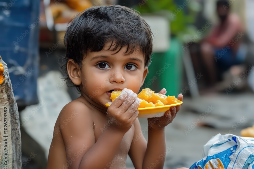 an Indian Rich child eating sweet dish like sugar or other items an Indian Rich child eating sweet dish like sugar or other items