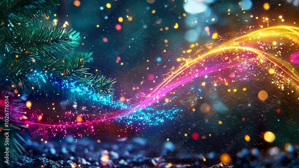 Enchanting christmas lights and sparkling colorful waves in a magical night Enchanting christmas lights and sparkling colorful waves in a magical night