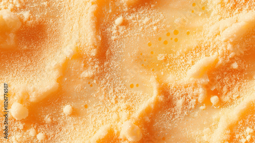 a close-up, top-down view of dried cantaloupe powder, with its soft orange color and fine, powdery texture