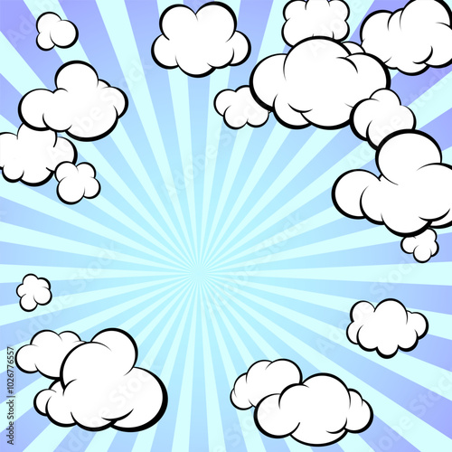 Backgound sky with clouds on comic style