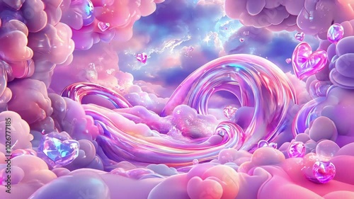 Dreamy pink and blue fantasy cloudscape with heart accents photo