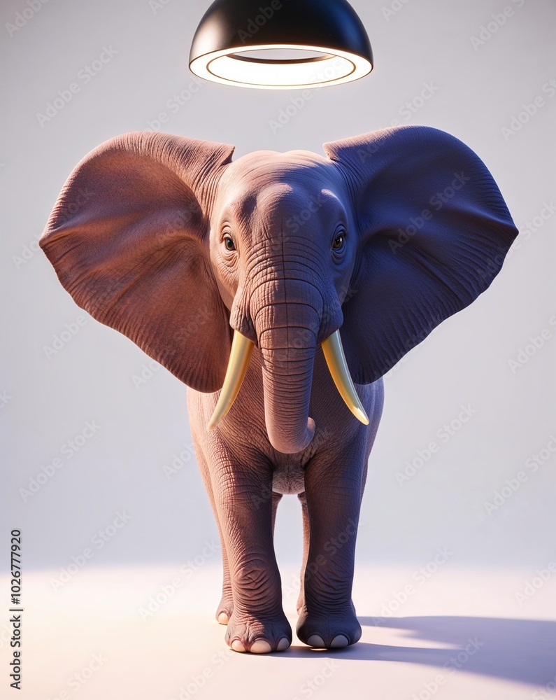 a gentle elephant with large ears on plain white background