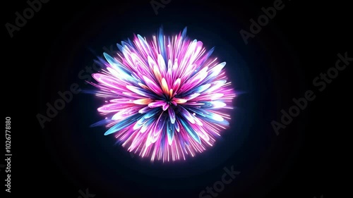Vibrant neon flower burst with glowing petals and light effects