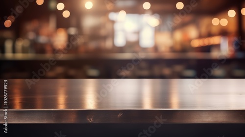 Wallpaper Mural Steel table top with blurred background of a coffee shop or restaurant interior  Torontodigital.ca