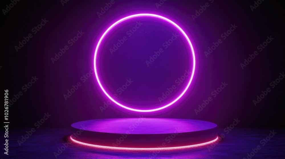 Futuristic Neon Circle with Glowing Purple Light on Dark Background for Modern Design Concepts Futuristic Neon Circle with Glowing Purple Light on Dark Background for Modern Design Concepts