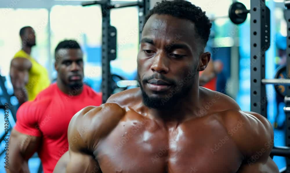 Jamaican Man Weightlifting at Busy Gym Jamaican Man Weightlifting at Busy Gym